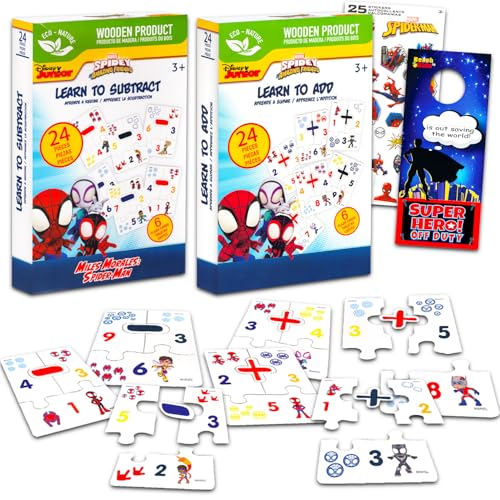 Spidey and Friends Puzzle-Paare für Kleinkinder, Bündel mit Spiderman-Additions- und Subtraktionspuzzle-Paaren, Lernkarten für Jungen, Mädchen, Spiderman-Lernspielzeug für Kinder im Alter von 5–6 von Marvel