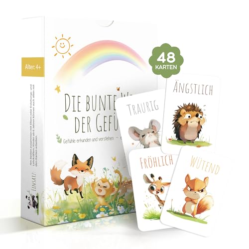 Marvelights Gefühlskarten für Kinder – 48 Emotionskarten ab 4 Jahren – Emotionen erkennen, benennen & verstehen – Für Zuhause, Kita & Grundschule – Ideal kombinierbar mit einem Emotionstagebuch von Marvelights