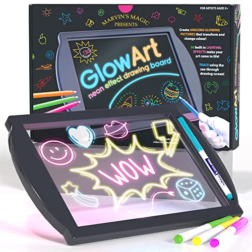 Marvin's Magic - Neon Glow Craft Kit - Craft Set - Light Up Tracing Pad - Drawing Tablet Kids - Neon Magic Kit - Childrens Craft Kits - Battery Powered Doodle Pad - Glow Art Neon Drawing Board - Black von Marvin's Magic