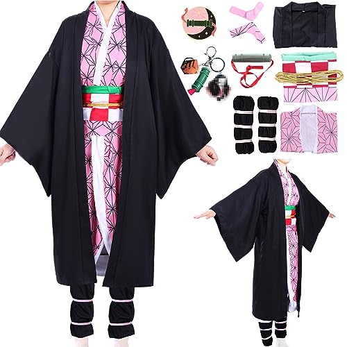 Marypaty Japanese Anime Demon Slayer Kamado Nezuko Cosplay Costume, Female Kimono, Coat, Halloween Carnival Set, Cosplay Outfits for Girls and Women (Rosa, 150) von Marypaty
