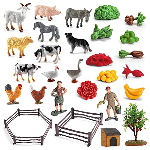 MasYosh Bauernhof tierfiguren Set, 28-teiliges Mini realistisches Bauernhof Tierspielzeug Set, pädagogisches Lernspiel Set, Tiermodelle, Ornamente, Vorschulgeschenk für Kinder von MasYosh