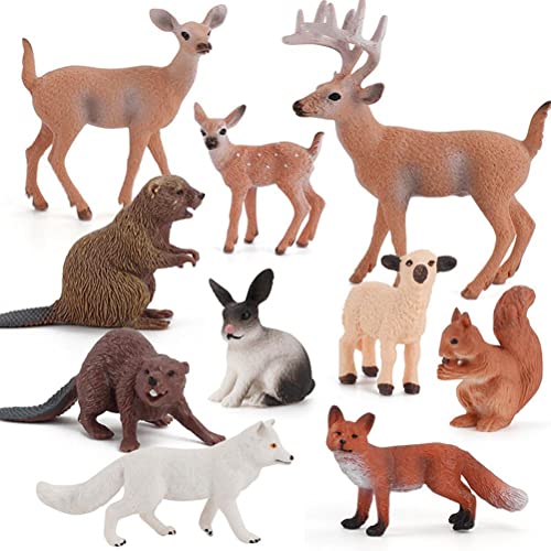 MasYosh Waldtiere Figuren, 10 Stück Miniaturfiguren Waldtiere, Eichhörnchen Hirsch Kaninchen Fuchs, Waldwildtiermodell, Party Favors Lernspielzeug für Kinder von MasYosh