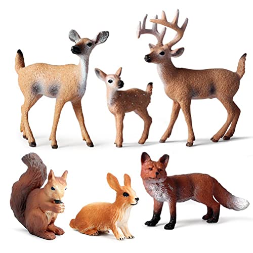 MasYosh Waldtiere Figuren Set, 6 Stück Wald Kreaturen Figuren, Miniatur-Spielzeug, realistische Tierwelt Tierfiguren Spielzeug-Set - Hirschfamilie, Fuchs, Kaninchen, Eichhörnchen von MasYosh