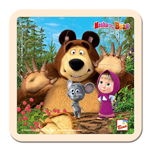 Mascha und der Bär Holz-Lege-Puzzle mit lustigem Mäuschen 4 teilig., Puzzle für Kinder (Kinderspielzeug ab 1 Jahr, Kinderpuzzle zur Förderung der Motorik, Maße: 15 x 0,8 x 15 cm), Mehrfarbig von Mascha und der Bär