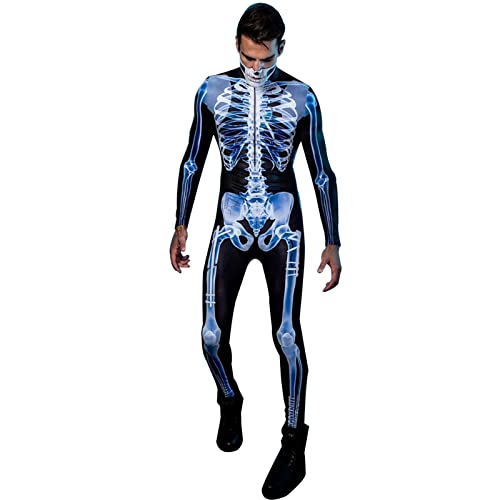 Maseaxi 3D-Skelett-Kostüme | 3D-Skelett-Halloween-Kostüme Männer Frauen Overall Bodysuit | Halloween-Partyzubehör Polyester-Bodysuit-Overall-Anzieh-Requisiten von Maseaxi