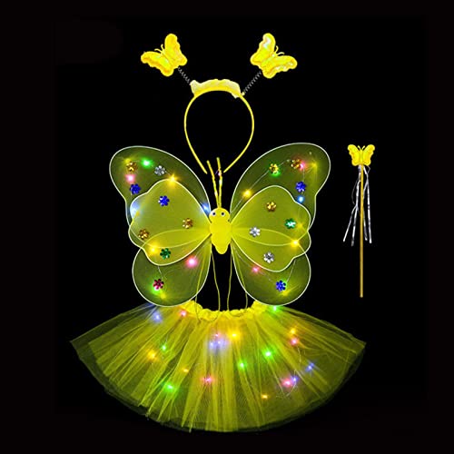 Maseaxi Feenkleid Kinder,Feenkleid-Set mit LED-Leuchten - Halloween Mädchen verkleiden Sich Prinzessin Fee Kostüm Set mit LED-Leuchtstab Flügeln für Mädchen verkleiden von Maseaxi