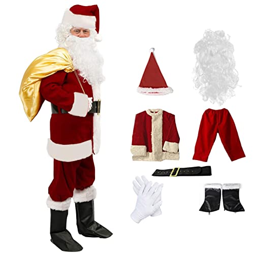 Maseaxi Weihnachtsmann-Outfit für Herren | 7 Stück männlicher Weihnachtsmann-Anzug für Cosplay - Weihnachtsmannanzug komplett mit Gürtel, Schuhüberzieher von Maseaxi