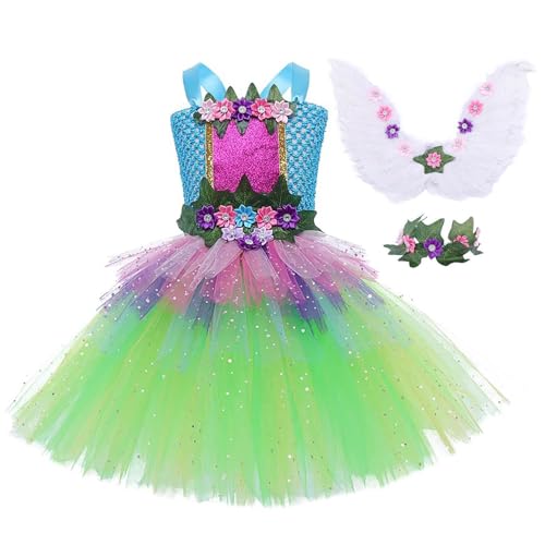 Maseyivi Elfenfeenkostüm für Kinder, Prinzessinnenfeenkleid für Kinder,Bezauberndes Elfenfeenkostüm mit Tüllkleid, Flügeln und Haarschmuck - Prinzessin Feenkleid-Set für schöne Mädchen, von Maseyivi