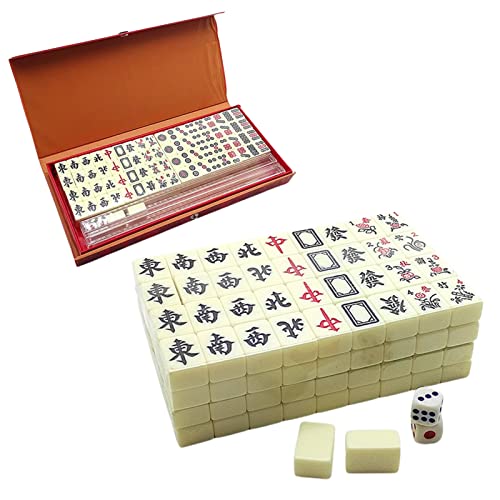 Maseyivi Tragbares Mahjong-Set, Reise-Mahjong-Set - chinesische Mahjong-Brettspielsets | Klassisches Mahjong-Spielset mit Ständern, Würfeln und Tragetasche für Familie, Freunde, Kollegen von Maseyivi