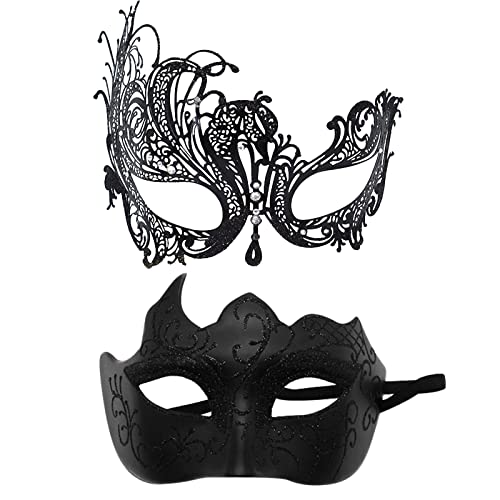 Mashaouyo Paar Gesichtsschutz Metall Gesichtsschutz Halloween Kostüm Gesichtsschutz Karneval Gesichtsschutz Rollenspiel Party Kostüm Tanz Hochzeit Party Gesichtsschutz (BK1, Einheitsgröße) von Mashaouyo