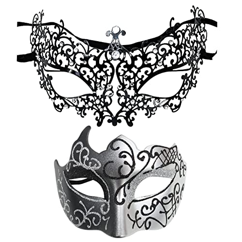 Mashaouyo Paar Gesichtsschutz Metall Gesichtsschutz Halloween Kostüm Gesichtsschutz Karneval Gesichtsschutz Rollenspiel Party Kostüm Tanz Hochzeit Party Gesichtsschutz (SL10, Einheitsgröße) von Mashaouyo