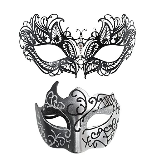 Mashaouyo Paar Gesichtsschutz Metall Gesichtsschutz Halloween Kostüm Gesichtsschutz Karneval Gesichtsschutz Rollenspiel Party Kostüm Tanz Hochzeit Party Gesichtsschutz (SL8, Einheitsgröße) von Mashaouyo