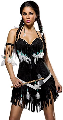 Dancing Squaw Kost?m - Karneval Indianer Komplettset mit Kleid und Tomahawk Gr. S-XL (80048) (L) von Mask Paradise