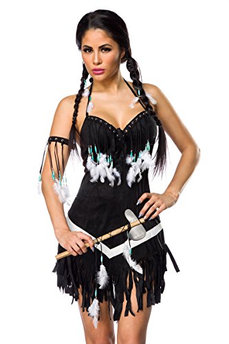 Mask Paradise Indianer Kostüm Indianerin Squaw Kleid Karneval Schwarz Weiß Set Gr. S von Mask Paradise