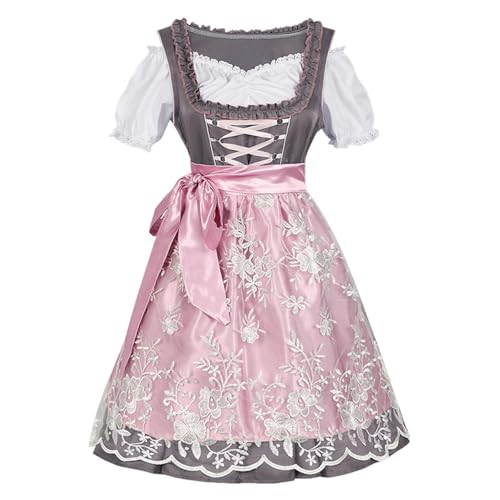 Maskjuwio Mittelalterliches Legobuch Damen Kleid Kurzarm Dirndlbluse Bierkleid Bühnenauftrittskleid (Grey, XXL) von Maskjuwio
