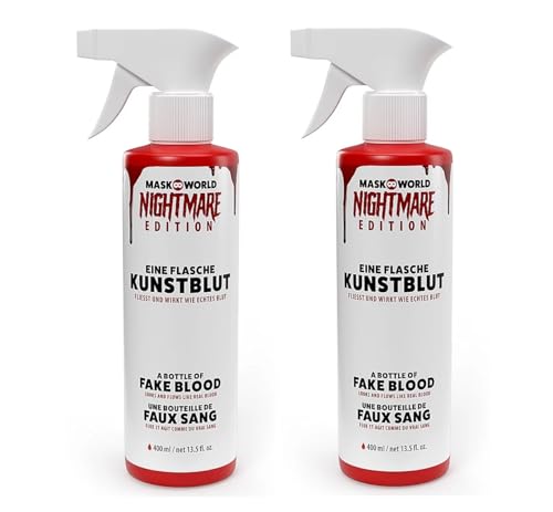 Blutsplatter Kunstblut Filmblut Sprühflasche - 2X 400ml - für großflächige Horror Splatter Effekte & Halloween Dekoration (2er Pack) von Maskworld