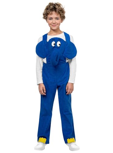 Die Sendung mit der Maus - Elefant Kostüm für Kinder - Kindergröße: 116 - blaue Latzhose für Karneval, Halloween & Motto-Party von Maskworld