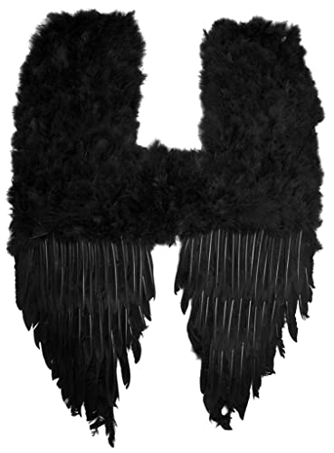 Große Schwarze Dämonenflügel aus Federn - Kostüm-Zubehör für Karneval, Halloween & Motto-Party von Maskworld