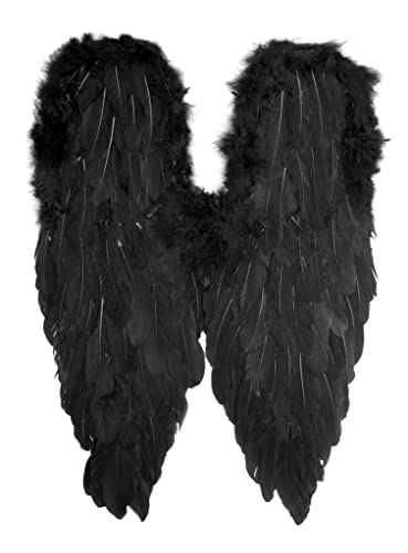 Große Schwarze Flügel aus Federn - Kostüm-Zubehör für Karneval, Halloween & Motto-Party von Maskworld