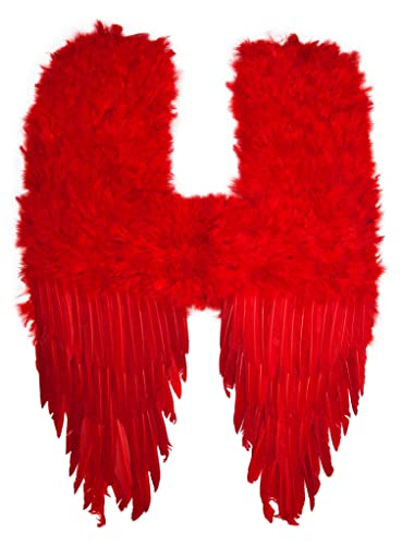 Große rote Dämonenflügel aus Federn - Kostüm-Zubehör für Karneval, Halloween & Motto-Party von Maskworld