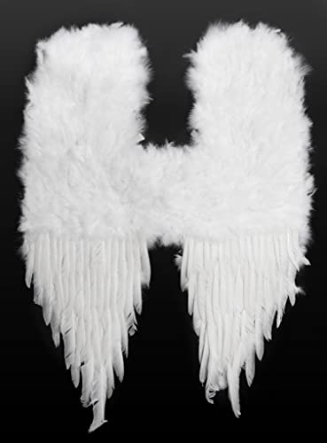 Große weiße Dämonenflügel aus Federn - Kostüm-Zubehör für Karneval, Halloween & Motto-Party von Maskworld