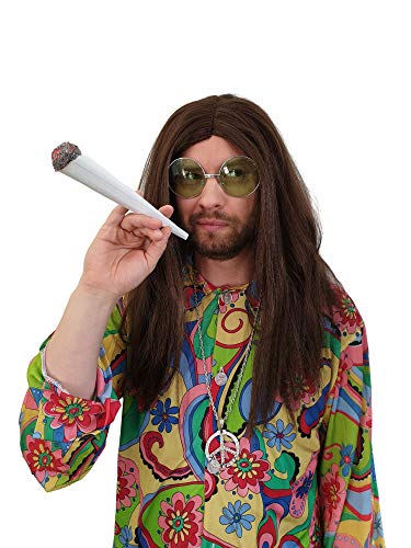 Hippie Deluxe Accessoire Set (5-teilig) für Herren mit buntem Hippie-Hemd, Brille, Peace-Kette, Hippie-Perücke & Joint - individuell einsetzbar für Karneval, Verkleidungs-Event & Motto-Party (XXL) von Maskworld