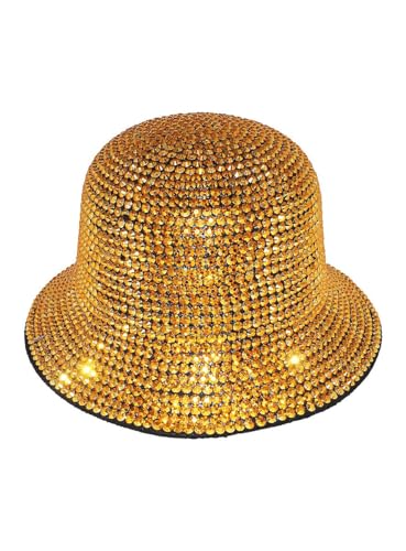 Maskworld Discokugel Hut - gold - Glockenhut mit Glitzersteinen - Kopfbedeckung für Party & Danccefloor von Maskworld