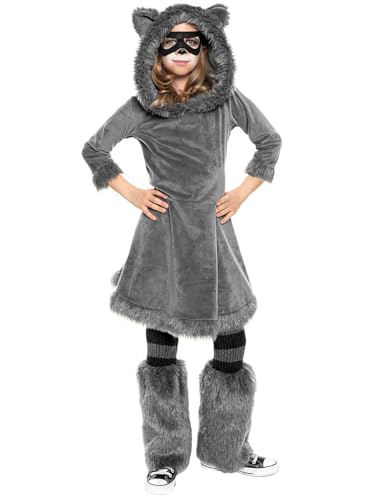 Maskworld Frecher Waschbär/Kleiner Wolf - flauschiges 2-in-1 Kinderkostüm - grau - Kindergröße 146-152 - Karneval, Halloween & Motto-Party von Maskworld