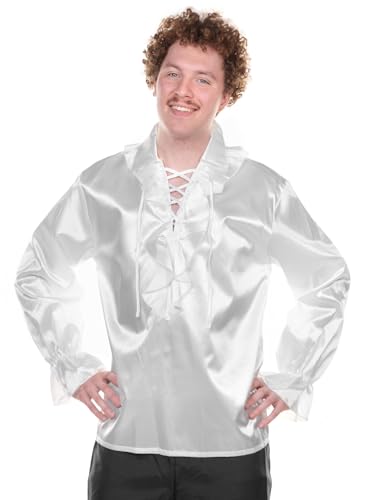 Maskworld Glänzendes Satinhemd mit Rüschen weiß - Größe: 54-56 - Kostüm-Oberteil Karneval & Motto-Party von Maskworld