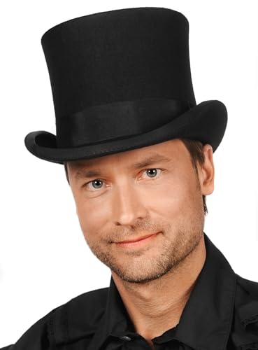 Maskworld Hochwertiger edler Zylinderhut (16 cm) aus Wollfilz - schwarz - Hutgröße: 57 - Kostüm-Verkleidung Karneval, Halloween & Motto-Party von Maskworld