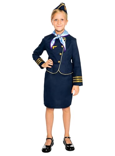 Maskworld Hochwertiges Stewardess Kinder-Kostüm perfekt für Karneval Fasching & Mottoparty - Flugbegleiterin Uniform Verkleidung Anzug - Größe 116 von Maskworld