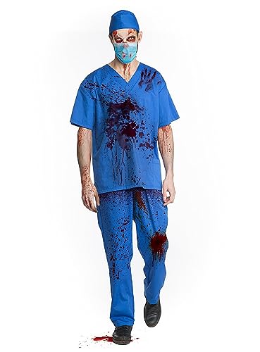 Maskworld Horror Chirurg Kostüm - Arzt-Kostüm, Mundschutz & Blutspray - Größe: M-L - Verkleidung von Maskworld