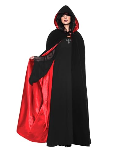 Maskworld Kapuzencape - Vampir-Umhang schwarz-rot - Verkleidung Kostüm Halloween Karneval & Horror-Party von Maskworld