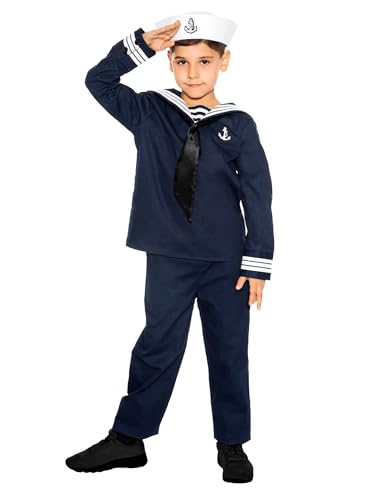 Maskworld Klassisches Matrosen Kinder-Kostüm - Verkleidung Uniform Anzug für kleine Seemänner - Fasching Karneval Mottopartys & Halloween - Größe 140 von Maskworld