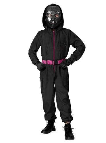 Maskworld - Korean Game Offizier Kostüm für Kinder - Schwarzer Overall ohne Maske - 128 - Verkleidung Karneval Halloween Motto-Party von Maskworld