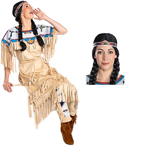 Maskworld Nscho-tschi Kostüm mit Perücke - Indianerin Western - Größe: M - Lizenz-Kostüme aus den Karl-May-Filmen für Karneval und Motto-Party von Maskworld