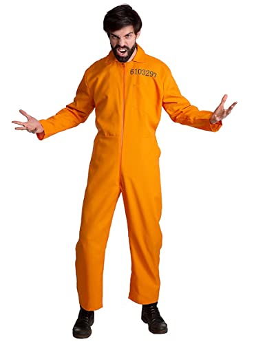 Maskworld Oranges Häftling Kostüm mit Knast-Nummer - Gefängnis-Insasse, Verbrecher, Sträfling, Knasti-Overall - Größe: L - Verkleidung für Karneval, Fasching & Motto-Party von Maskworld
