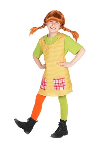 Maskworld Pippi Langstrumpf Kostüm für Kinder - 3teilig - grün/gelb Lizenz Filmkostüm (110/116) von Maskworld