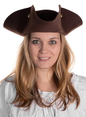 Maskworld Piratenhut Dreispitz aus Wollfilz - Henry - Farbe: braun von Maskworld