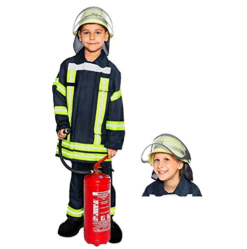 Maskworld Realistische deutsche Feuerwehrmann-Uniform mit Jacke, Hose und Helm für kleine Löschmeister - Kinder-Kostüm - Verkleidung Anzug für Karneval Fasching & Halloween - Größe 104 von Maskworld