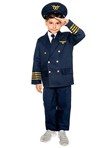 Maskworld Realistisches Piloten Kinder-Kostüm - Verkleidung Uniform Anzug für kleine Flugzeugführer - Karneval Fasching & Halloween - Größe 104 von Maskworld