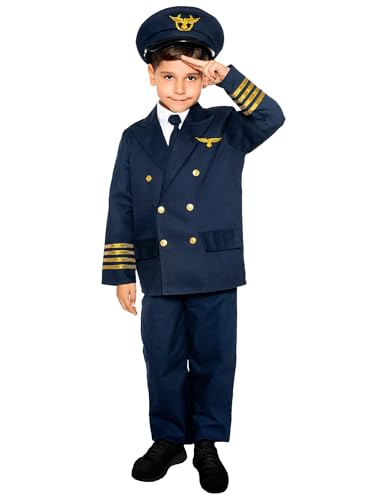 Maskworld Realistisches Piloten Kinder-Kostüm - Verkleidung Uniform Anzug für kleine Flugzeugführer - Karneval Fasching & Halloween - Größe 104 von Maskworld