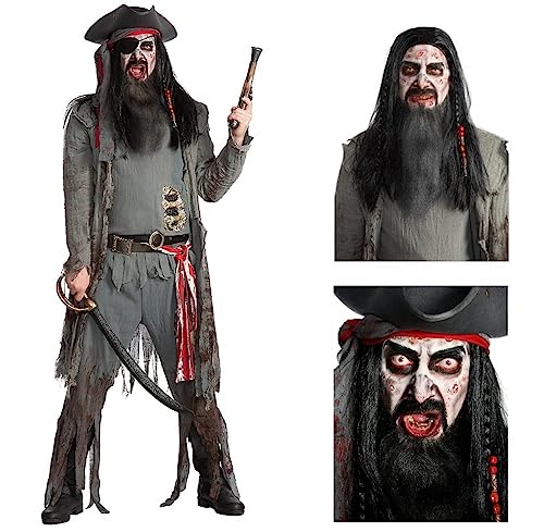 Maskworld - Verflucht gutes Zombie-Pirat Kostüm und Perücke Und Make-Up-Set - Untoter Pirat für Männer Größe: M - Karneval, Fasching, Halloween & Motto-Party Verkleidung - Complete-Edition von Maskworld