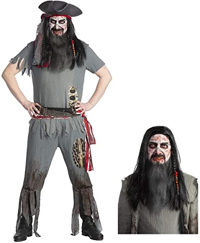 Maskworld - Verflucht gutes Zombie-Pirat Kostüm und Perücke - Untoter Pirat für Männer Größe: L - Karneval, Fasching, Halloween & Motto-Party Verkleidung - Deluxe-Edition von Maskworld