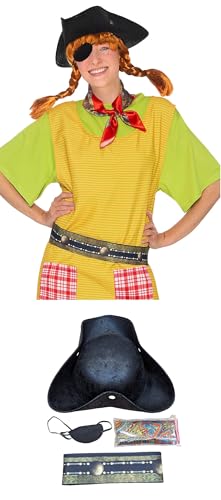 Pippi Langstrumpf in Taka-Tuka-Land Piraten-Set (4teilig) für Erwachsene - Hut, Augenklappe, Gürtel & Halstuch - Kostüm-Zubehör Verkleidung für Karneval, Fasching & Motto-Party von Maskworld