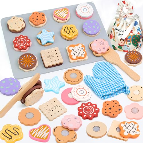Masonbaby Holzspielzeug Lebensmittel - Kinderküche Spielküche Zubehör aus Holz - Cookies Bakery Spielzeug mit Spielküche Zubehör, Lernspielzeug Rollenspiele Geschenk für Kinder von Masonbaby
