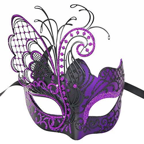 Maskerade-Maske für Frauen Venezianische Maske/Halloween/Party/Ball Prom/Karneval/Hochzeit/Wanddekoration (Lila/Schwarzer Schmetterling) von Ubauta