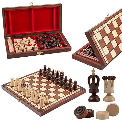 2 in 1 Schach und Dame Spiel | Master of Chess Schach Spiel aus Holz | Schachbrett 31cm | Handgefertigtes tragbares Schach Spiel und Damel - Schach für Kinder und für Erwachsene von Master of Chess