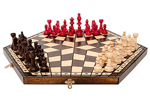 Einzigartig 3 Personen Schach | Master of Chess | Large Chess Board 40x35 cm | Schachbrett für Kinder und für Erwachsene - Engelhart Hochwertiges Massivholz Schachspiel von Master of Chess