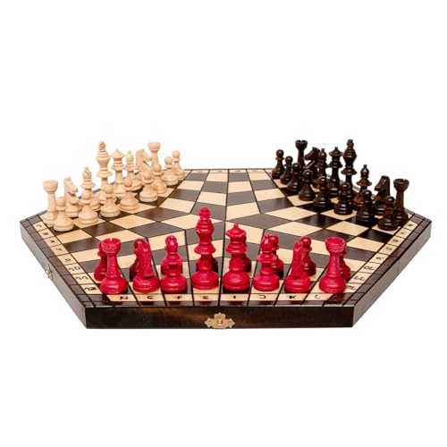 Einzigartig 3 Personen Schach | Master of Chess | XL Chess Board 54x47 cm | Engelhart Hochwertiges Massivholz Schachspiel - Schachbrett für Kinder und für Erwachsene von Master of Chess